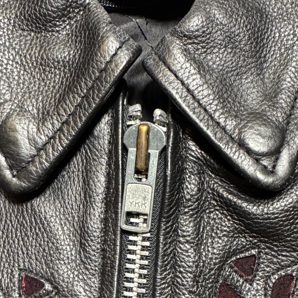 Rose Suede Inlay Black Leather Fringe Braided Moto Biker Jacket High Quality M/L - Picture 3 of 16